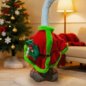 Festive Christmas goose outfit featuring classic red and green colors on a stone texture base