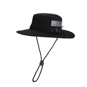 Waterproof outdoor sun hat with wide brim, side mesh vents, and built-in compass for hiking