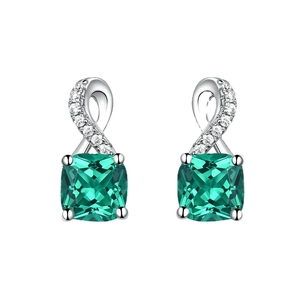 S925 sterling silver drop earrings with emerald cut green stone and diamond accents