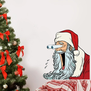 Sticker mural amovible en PVC avec Père Noël de dessin animé pour décor de Noël
