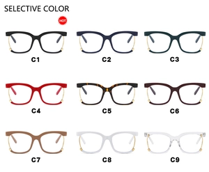 Detailed catalog showing nine color options of the square semi-rimless eyeglass frames