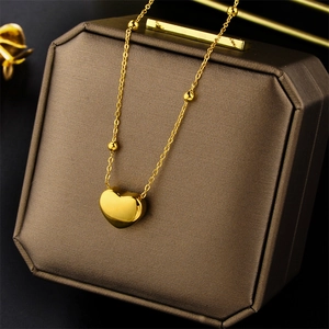Minimalist Heart Pendant Necklace For Women Titanium Steel 18K Gold Plated Beaded Chain Clavicle Necklace Elegant Jewelry Gift