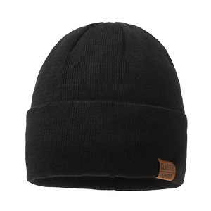 Classic black knitted beanie for men with leather patch for winter warmth and outdoor style