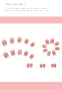Detailed flat lay of pink marble and glitter press-on nails set with varied sizes