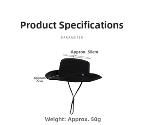 Schema dei parametri del cappello da sole nero con circonferenza 58cm e tesa larga 6cm