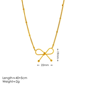 Detailed view of gold bow necklace dimensions including pendant size and chain length