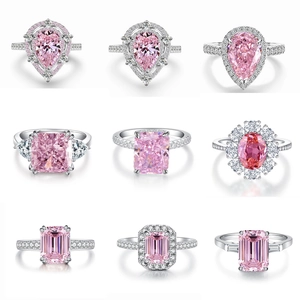 925 Sterlingsilber Rosa Zirkonia Ring Für Damen Luxuriös Herz Birne Smaragdschliff Verlobung Hochzeit Band Mode Schmuck