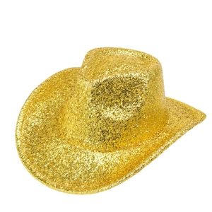 Sparkly gold sequin western cowboy hat with wide brim for party and stage performance
