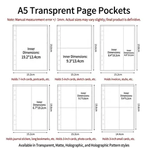 Clear A4 A5 transparent inner binder sleeves with multiple card slot grid sizes