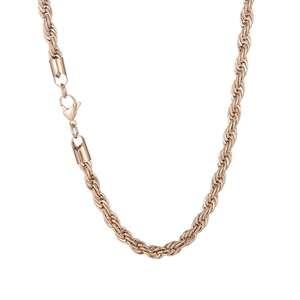 Hip hop style rose gold twisted rope necklace made of durable stainless steel on white back
