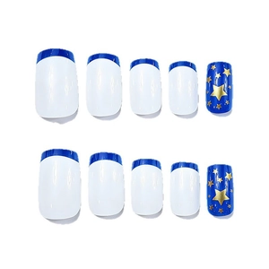Blue and white Independence Day press-on nails with stars and French tip design