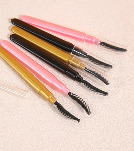 Set of 7 portable silicone eyelash brushes in pink, gold, and black with dust caps