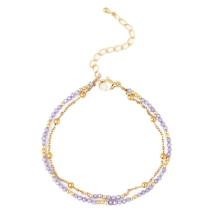Bohemian double-layered gold bracelet with light purple natural stone beads