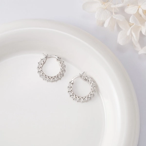 S925 sterling silver hoop earrings featuring micro-set zircon on a white ceramic plate