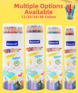 Close-up of erasable colored pencil set with hexagonal barrel in transparent storage tube