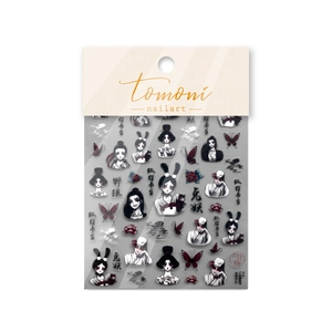 Japanese dark style nail art stickers featuring fox scholar and wolf characters in red
