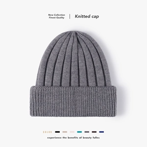 Gerippte Strickmütze Beanie Schafkaschmir Mischung Verdickt Warm Winter Umschlag Einfarbig Unisex