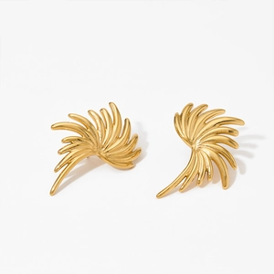 Boucles D'oreilles Ailes Femmes Acier Inoxydable Plaque Or PVD Design Plume Abstrait Bijoux De Mode Inaltérables