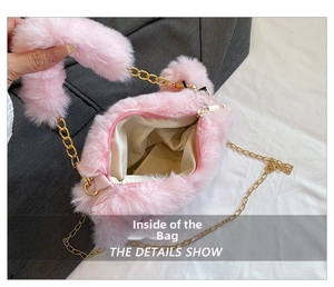 Detailed macro view showing the soft pink faux fur texture and beige fabric lining