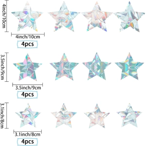 Rainbow prism star window stickers in 12 pieces set with three different size specifications