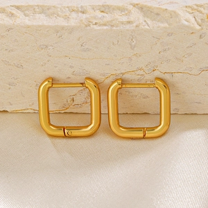 Minimalist square 18K gold plated stainless steel hoop earrings with high polish finish