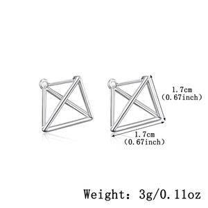 Detail view of silver S925 geometric cone earrings with size and weight measurements