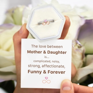 Double-layer s925 silver ring with pink heart stone and infinity symbol in a gift box