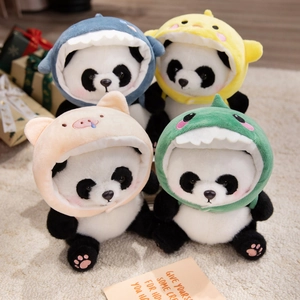 Soft shark and dinosaur themed panda plush toys set for kids gift in a gift box scene