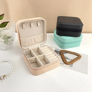 Portable Jewelry Organizer Box PU Leather Travel Case Zipper Multifunctional Earrings Rings Necklace Storage Women Girls