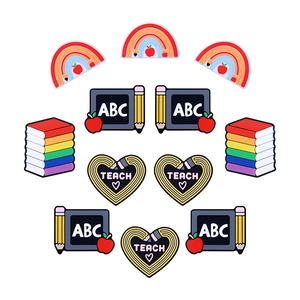 Silicone Beads Shoe Charms School Educational Theme Rainbow Pencil Blackboard Books Teacher Gift DIY Accessories