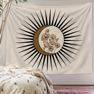 Bohemian sun and moon tapestry wall hanging for minimalist bedroom decor aesthetic