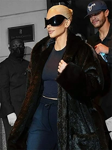 Side view of oversized black Y2K wraparound sunglasses worn by a person outdoors