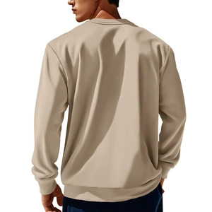 Back view of apricot men's crewneck sweatshirt with corduroy texture and premium knit