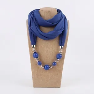 Ethnic style blue beaded necklace scarf combo for women displayed on a mannequin