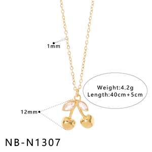 Detail view of gold cherry necklace dimensions showing 12mm pendant and 45cm chain length