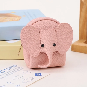 Cute pink leather elephant mini coin purse for headphones storage and portable use