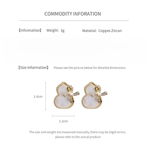 Detailed size specifications for gold-plated gourd earrings with bowknot and zircon