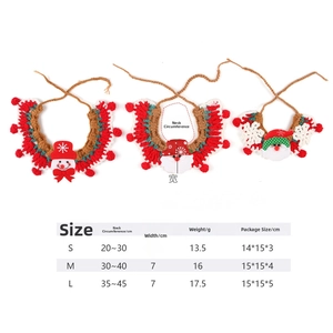 Size chart showing neck circumference and width for pet Christmas cape and hats