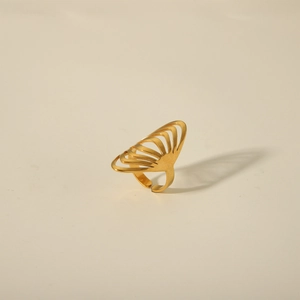 Chic 18K gold-plated stainless steel multi-layer open ring with hollowed wing design