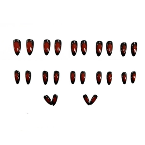 24pcs burgundy and black ombre press-on nails with a glossy stiletto almond shape