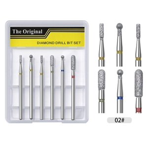 Macro detail of 6-piece diamond nail drill bit set with precise coating for manicure