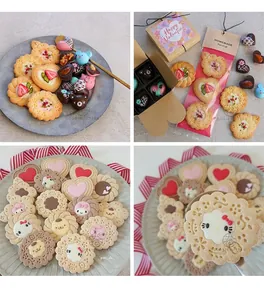 Detailed close-up of decorative sandwich cookies made with stainless steel baking molds