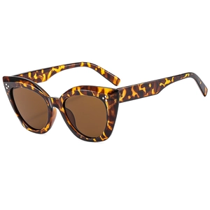 Retro cat-eye tortoiseshell sunglasses with brown lenses and silver rivet details