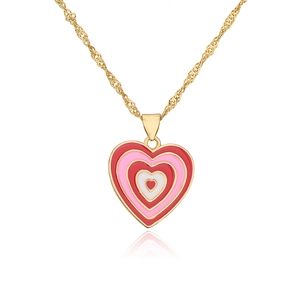 18K gold plated necklace with layered red, pink, and white enamel heart-shaped pendant
