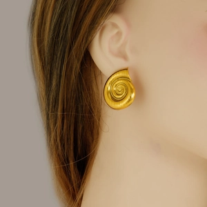 Elegant gold spiral seashell stud earrings in brushed 304 stainless steel for women