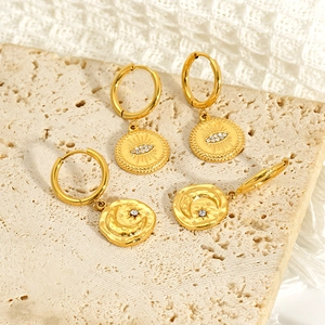 Gold 18K plated stainless steel hoop earrings with starburst and moon zircon charms