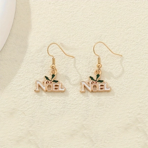 Boucles d'oreilles Noël NOEL en alliage doré avec détails de houx en émail vert