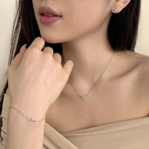 Elegant S925 sterling silver airplane jewelry set with zircon necklace earrings and bracelet