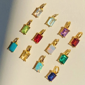 18K gold plated titanium steel necklaces with rectangle birthstone pendants in 12 colors