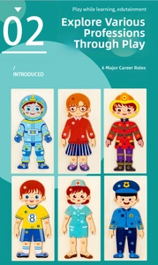Detailed view of six 3D wooden career puzzles with numbered pieces for early education
